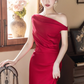 Classy Burgundy Mermaid Off The Shoulder Satin Long Prom Dress, Evening Dress C6176
