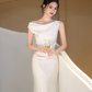 Pretty Mermaid Off The Shoulder Satin Long Prom Dress, Evening Dress C6177