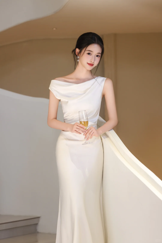 Pretty Mermaid Off The Shoulder Satin Long Prom Dress, Evening Dress C6177