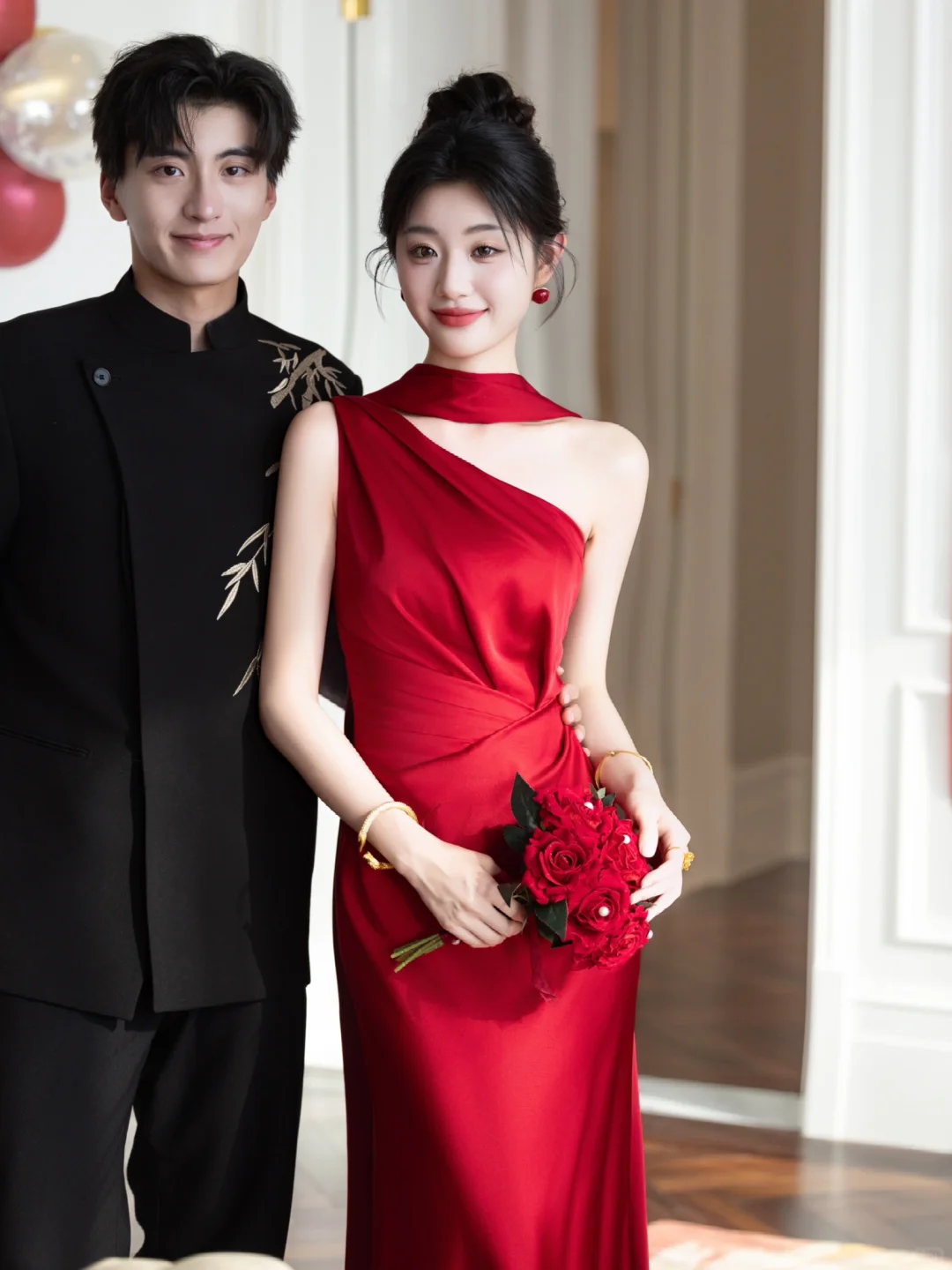 Chic Mermaid One Shoulder Burgundy Satin Long Prom Dress, Evening Dress C6178