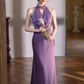 Elegant Mermaid Halter Pleated Satin Long Prom Dress, Evening Dress C6179