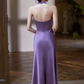 Elegant Mermaid Halter Pleated Satin Long Prom Dress, Evening Dress C6179
