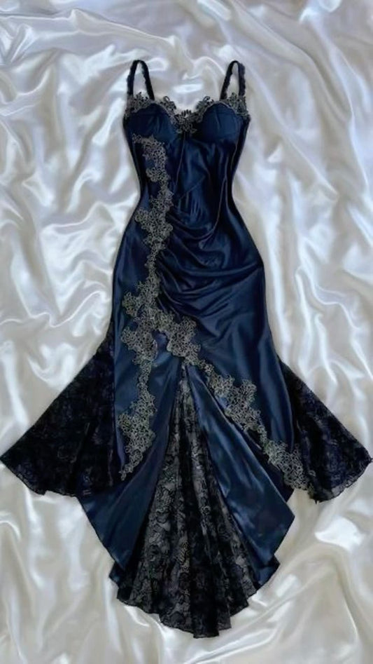 Robe de bal sirène sexy à bretelles spaghetti en dentelle C617