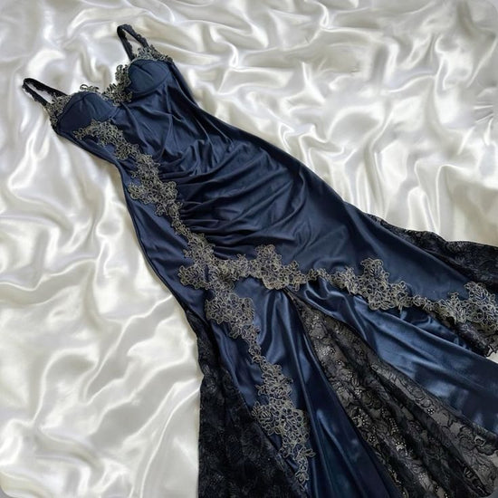 Navy Blue Mermaid Lace Beaded  Muslim Luxury Evening Dresses Gowns 2025 Party  For Woman LA71075