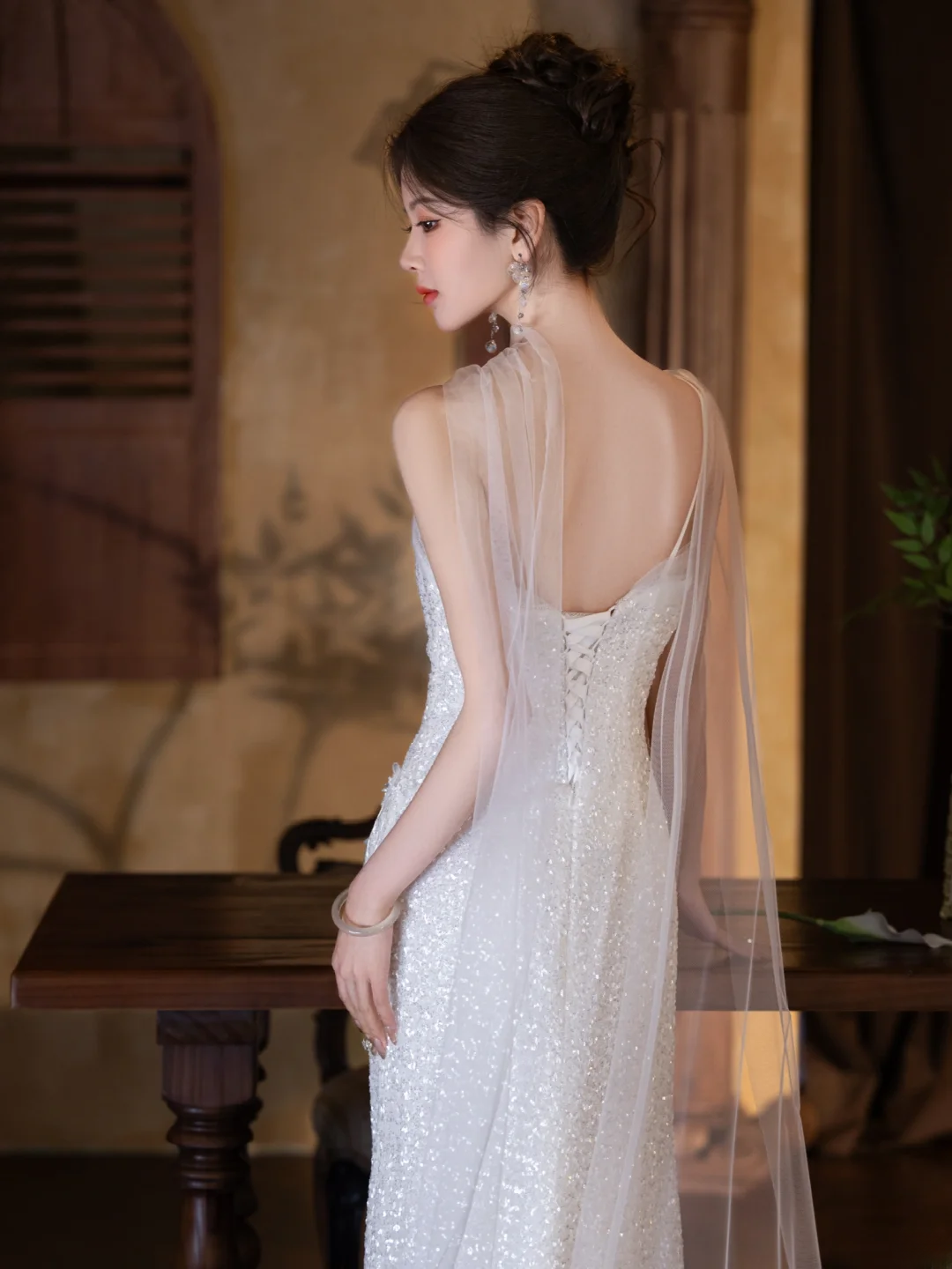 Shiny Mermaid One Shoulder Tulle Sequin Slit Long Prom Dress, Evening Dress C6180