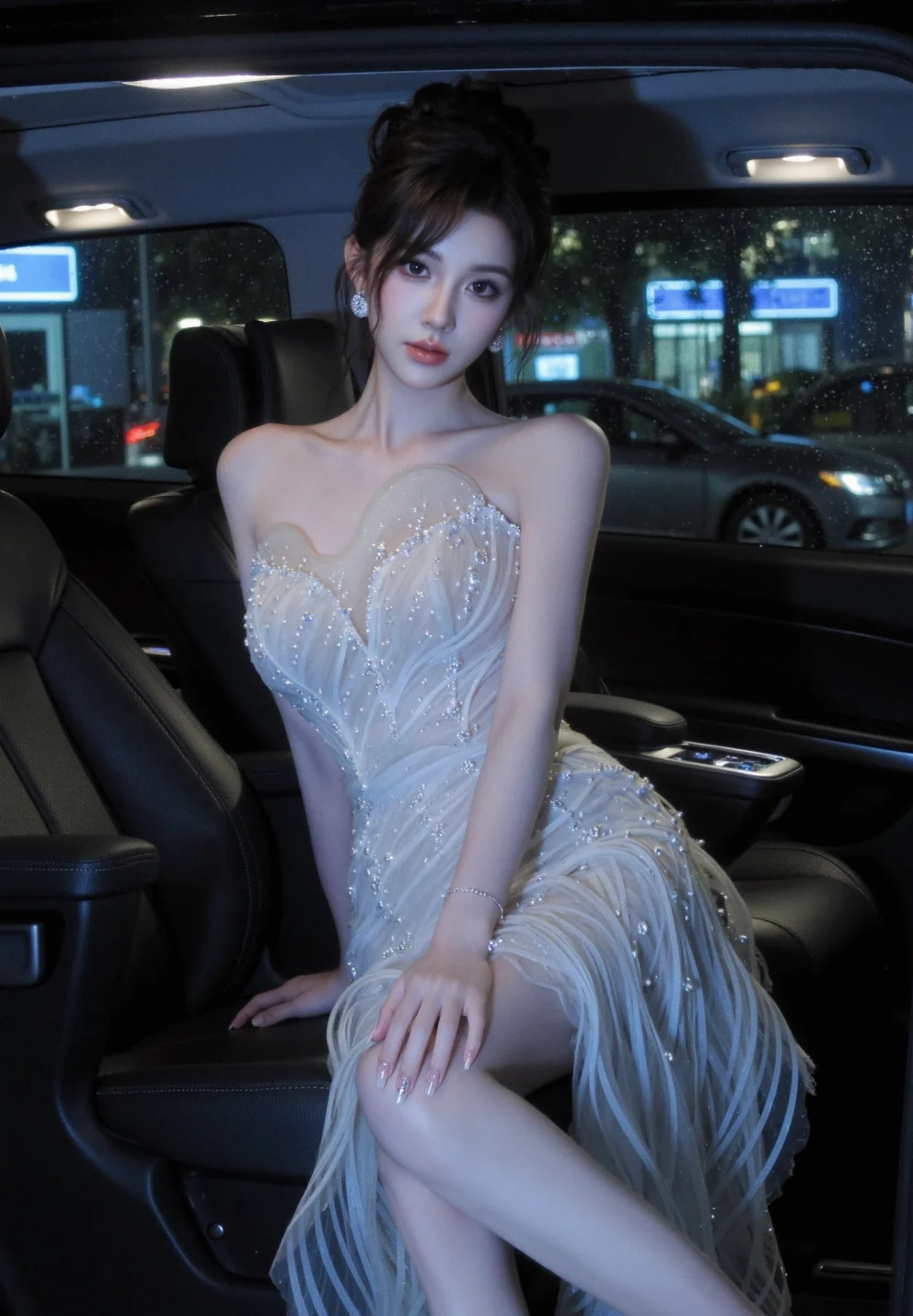 Romantic Mermaid Sweetheart Tulle Beaded Slit Long Prom Dress, Evening Dress C6181