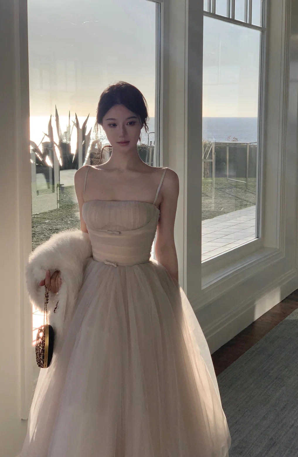 Elegant A Line Spaghetti Straps Tulle Long Prom Dress, Evening Dress C6182