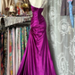 Chic Mermaid One Shoulder Pleated Satin Long Prom Dress, Evening Dress C6183
