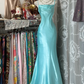 Simple Smooth Mermaid Spaghetti Straps Satin Ruffle Long Prom Dress, Evening Dress C6186