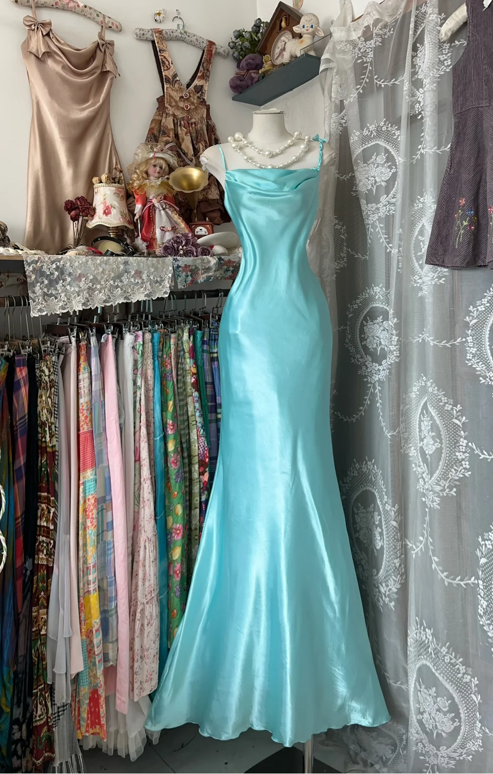 Simple Smooth Mermaid Spaghetti Straps Satin Ruffle Long Prom Dress, Evening Dress C6186