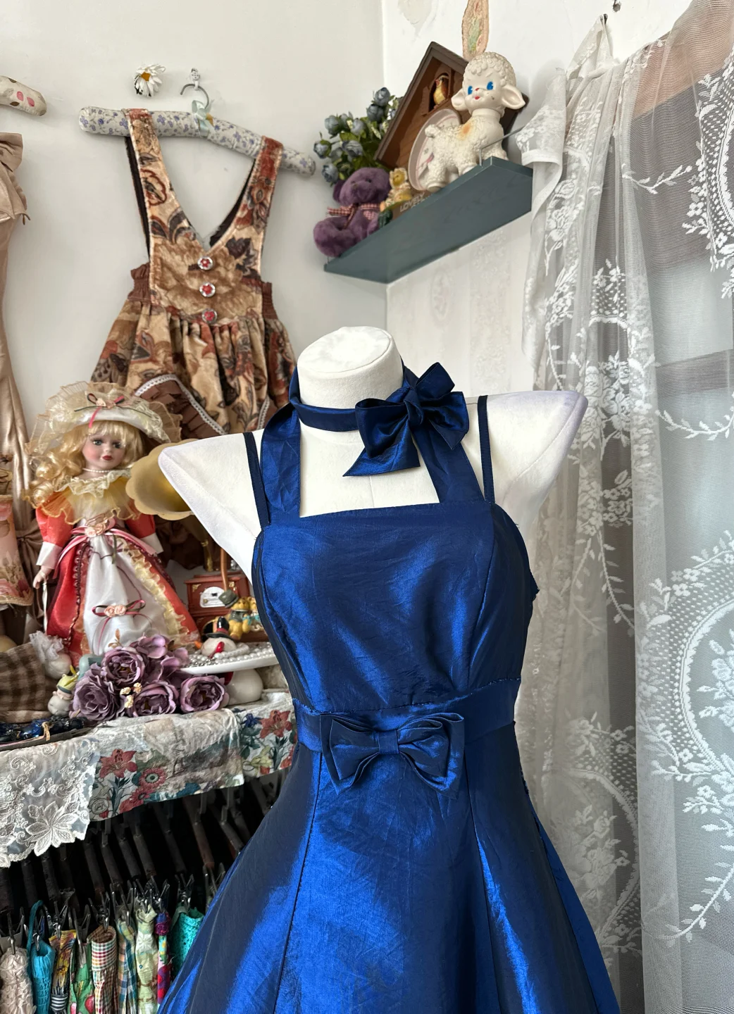 Vintage A Line Spaghetti Straps Satin Long Prom Dress, Evening Dress C6188