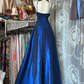Vintage A Line Spaghetti Straps Satin Long Prom Dress, Evening Dress C6188