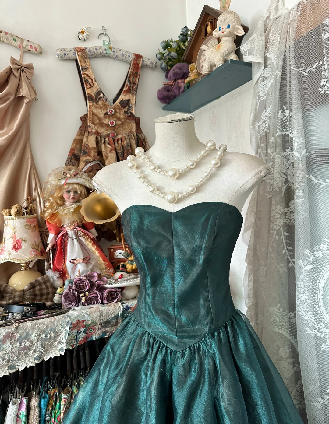 Vintage Strapless A Line Satin Long Prom Dress, Evening Dress C6189