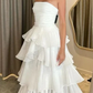 Chic A Line Strapless Tiered Chiffon Long Prom Dress, Evening Dress C6192