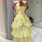 Chic A Line Strapless Tiered Chiffon Long Prom Dress, Evening Dress C6192