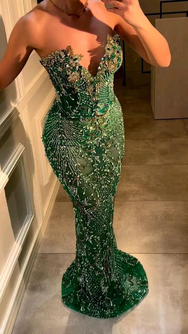Glamorous Mermaid Strapless Beaded Long Prom Dress, Evening Dress C6194