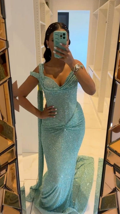 Gorgeous Mermaid Off The Shoulder Sequin Long Prom Dress, Evening Dress C6195