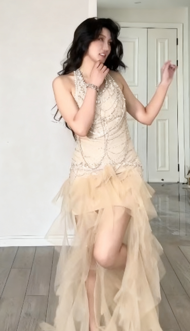 Unique Mermaid Halter Satin Ruffle Tulle Beaded Long Prom Dress, Evening Dress C6197