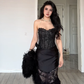 Sexy Sheath Black Mermaid Strapless Satin Lace Long Prom Dress, Evening Dress C6200
