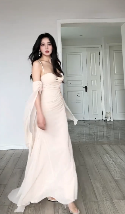 Elegant Mermaid Spaghetti Straps Chiffon Long Prom Dress, Evening Dress C6201