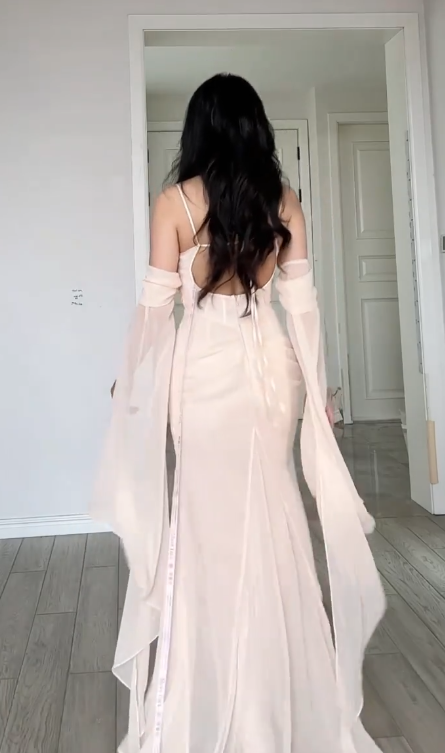 Elegant Mermaid Spaghetti Straps Chiffon Long Prom Dress, Evening Dress C6201