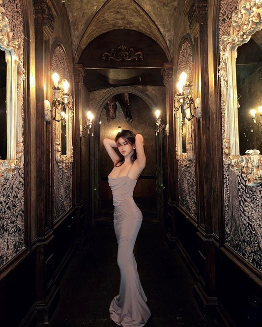 Robe de bal longue sirène sexy à fines bretelles en satin, robe de soirée C6204