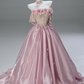 Robe de bal longue en satin à épaules dénudées et appliqués, coupe trapèze, référence C6206