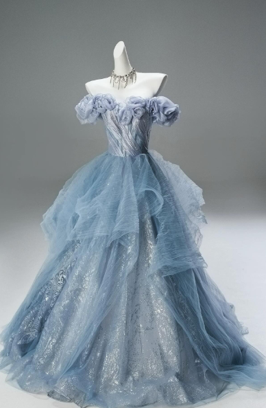 Robe de bal longue en tulle à épaules dénudées, robe de soirée C6209