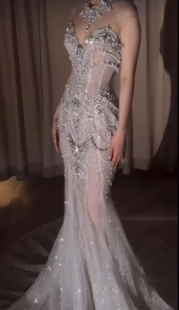 Robe de bal longue sirène glamour en tulle à sequins et perles, décolleté cœur, robe de soirée C6213
