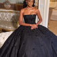 Black Ball Gown Strapless Satin Sequin Long Prom Dress, Evening Gown C6216