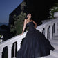 Black Ball Gown Strapless Satin Sequin Long Prom Dress, Evening Gown C6216