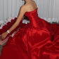 Chic Ball Gown Burgundy Strapless Satin Slit Long Prom Dress, Evening Gown C6218