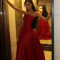 Chic Ball Gown Burgundy Strapless Satin Slit Long Prom Dress, Evening Gown C6218