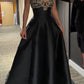 Chic A Line Black Spaghetti Straps Satin Beaded Long Prom Dress, Evening Gown C6221