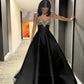 Chic A Line Black Spaghetti Straps Satin Beaded Long Prom Dress, Evening Gown C6221