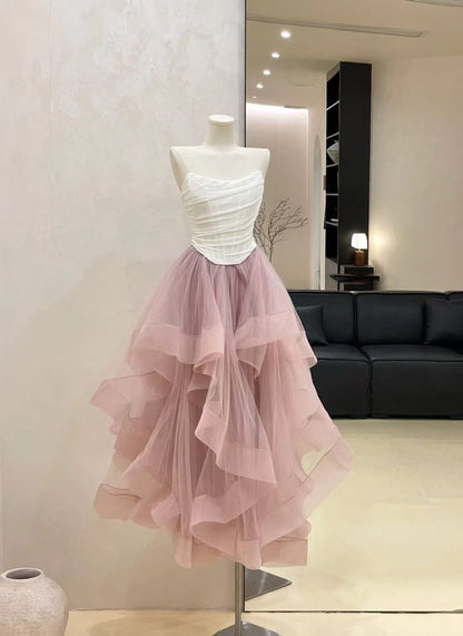 Fairy A Line Strapless Tulle Long Prom Dress, Evening Dress C6227