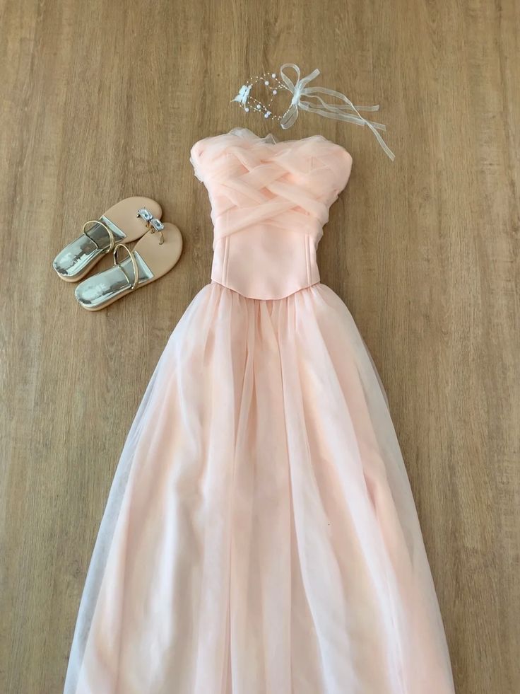 Elegant Soft Pink A Line Strapless Tulle Long Prom Dress, Evening Dress C6228