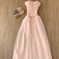 Elegant Soft Pink A Line Strapless Tulle Long Prom Dress, Evening Dress C6228