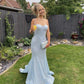 Gorgeous Pale Blue Mermaid Spagehtti Straps Satin Beaded Long Prom Dress, Evening Dress C6229