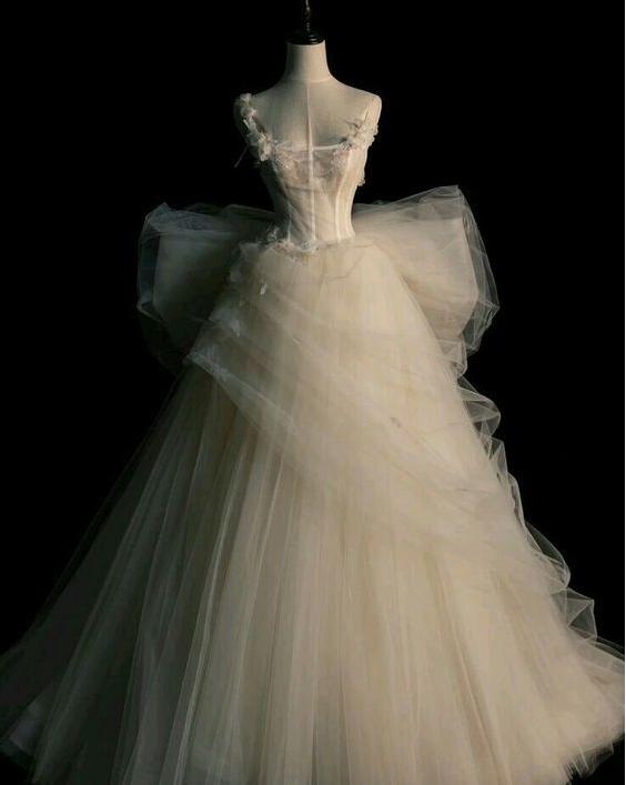 Fairy A Line One Shoulder Tulle Applique Long Prom Dress, Evening Dress C6232