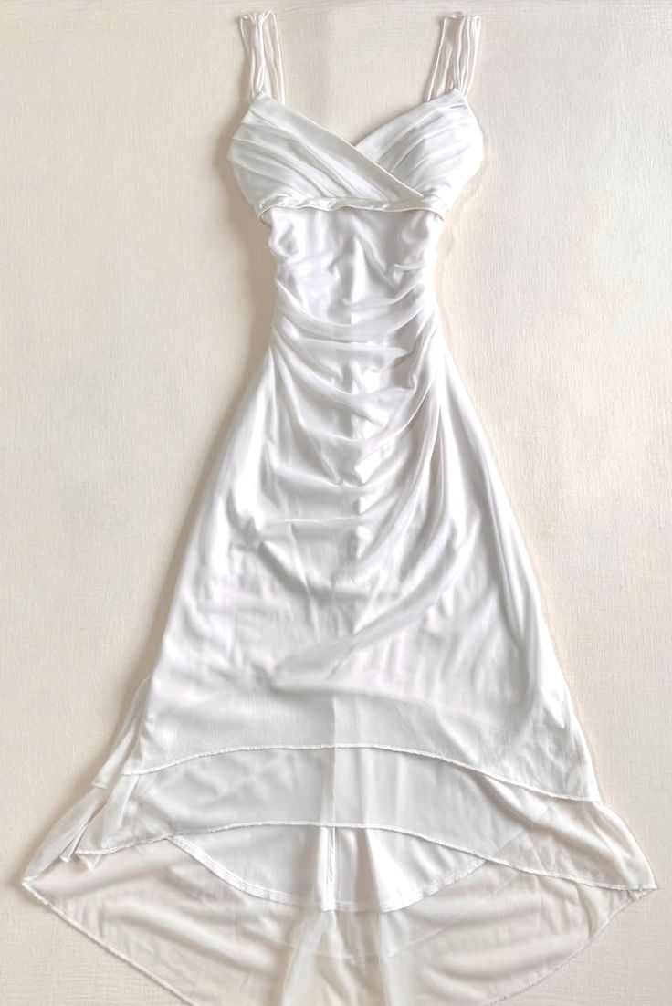 Pretty A Line White Spaghetti Straps Chiffon Long Prom Dress, Evening Dress C6236
