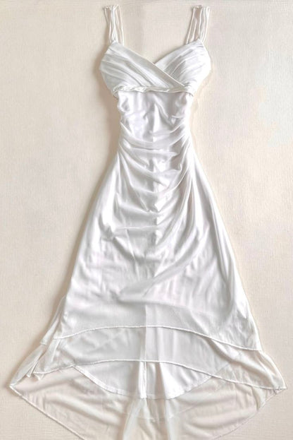 Pretty A Line White Spaghetti Straps Chiffon Long Prom Dress, Evening Dress C6236
