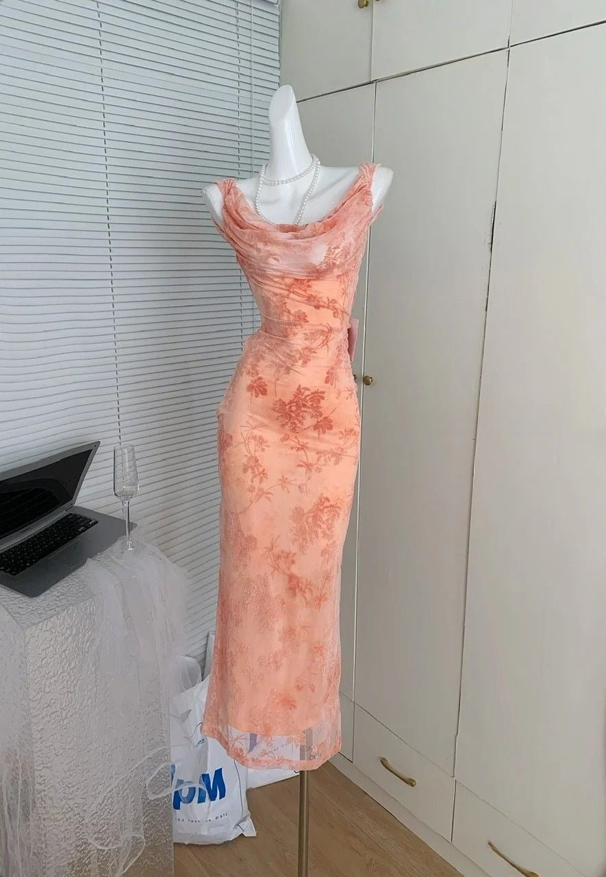 Gorgeous Mermaid U Neck Satin Lace Long Prom Dress, Evening Dress C6239