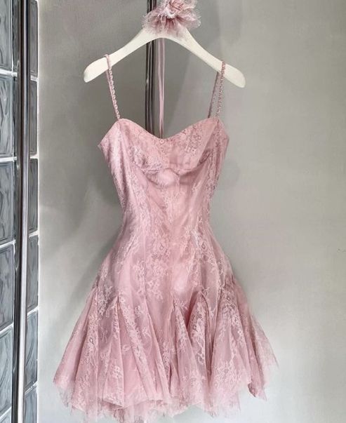 Chic Sheath Straps Short Pink Homecoming Dress 18th Birthday Outfits C624