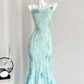 Pretty Mermaid Spaghetti Straps Chiffon Printed Floral Long Prom Dress, Evening Dress C6240