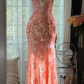 Gorgeous Mermaid Sweetheart Tulle Sequin Slit Beaded Long Prom Dress, Evening Dress C6243