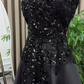 Formal Black A Line Strapless Satin Sequin Long Prom Dress, Evening Dress C6244