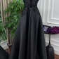 Formal Black A Line Strapless Satin Sequin Long Prom Dress, Evening Dress C6244