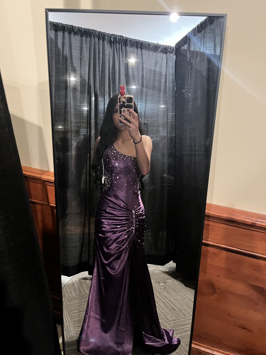 Formal Purple Mermaid One Shoulder Satin Beaded Long Prom Dress, Evening Dress C6245
