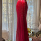 Red Mermaid Spaghetti Straps Tulle Beaded Long Prom Dress, Evening Dress C6248